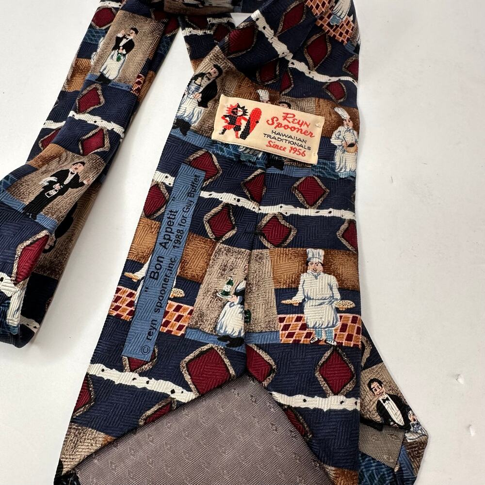 Reyn Spooner Bon Appetit 1988 Guy Buffet Italian Silk Tie USA Vintage - Picture 3 of 10
